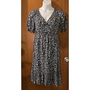 Lucky Brand Size M Blue & White Leaf Pattern Maxi Dress Lightweight Lined